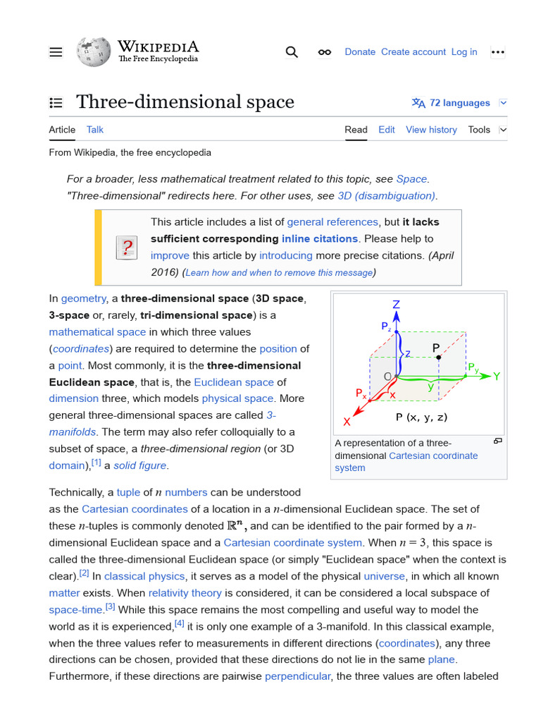 En Wikipedia Org Wiki Three Dimensional Space | PDF | Euclidean Vector ...
