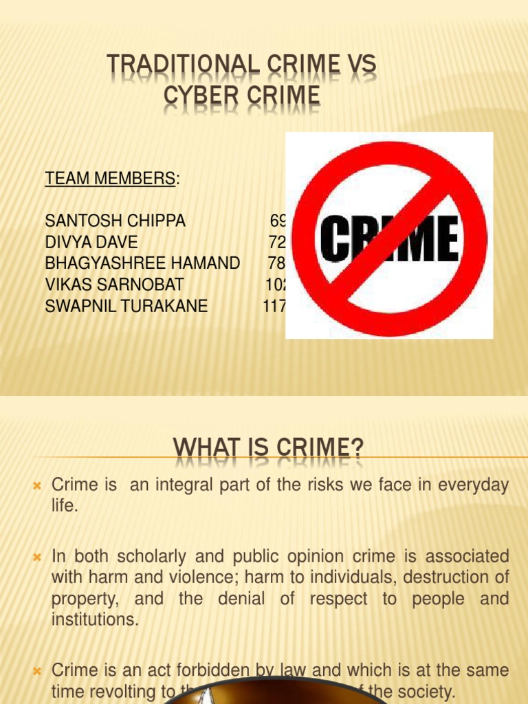 Traditional Crime Vs Cyber Crime PDF Cybercrime Crime & Violence
