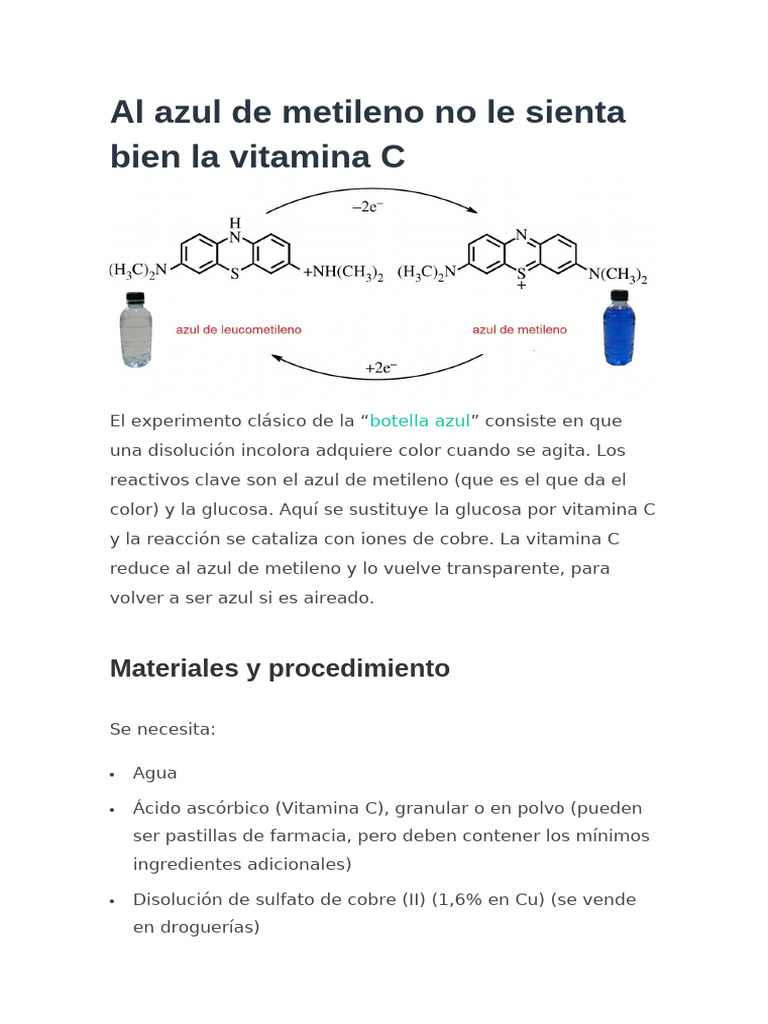 Efecto de la Vitamina C en Azul de Metileno | PDF | Sal (química) | Cobre