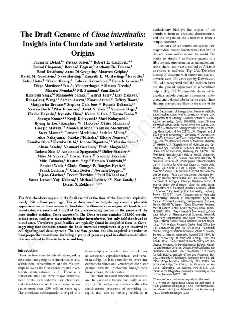 Ciona intestinalis Genome Insights | PDF | Gene | Single Nucleotide ...