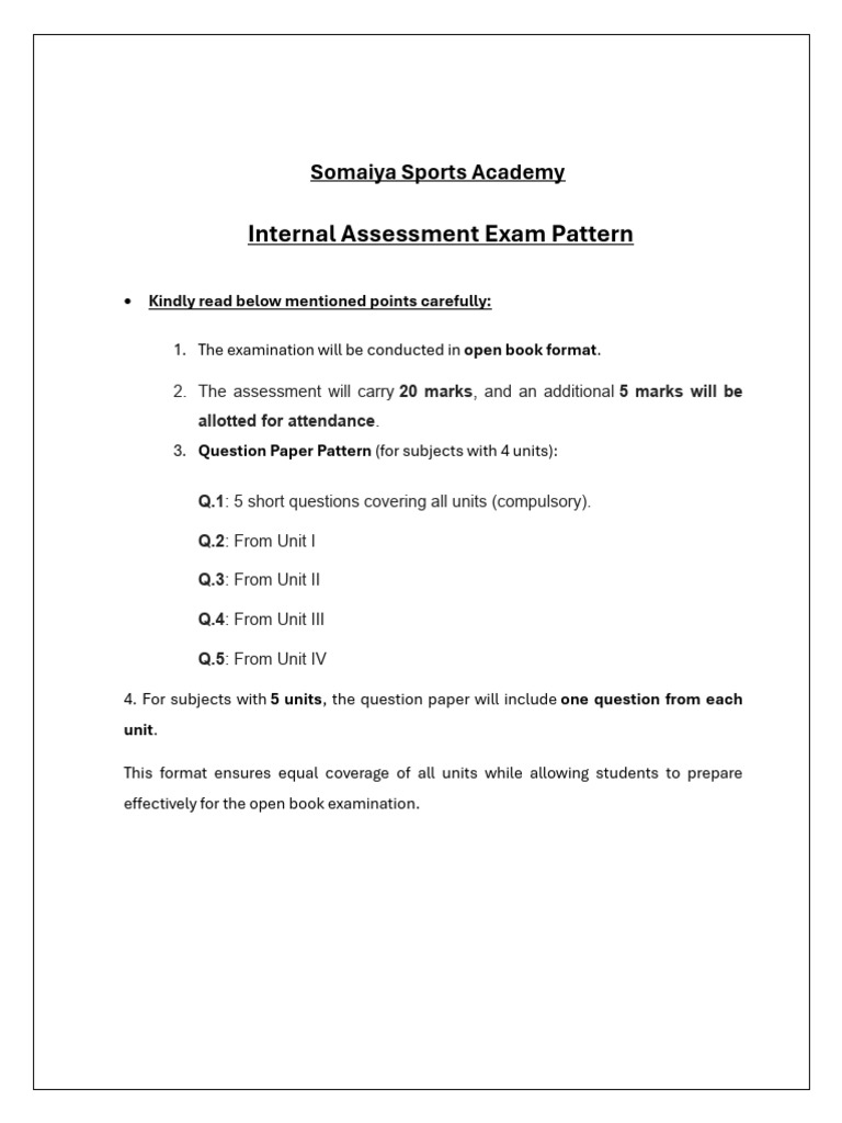 Somaiya Sports Academy Exam Pattern | PDF