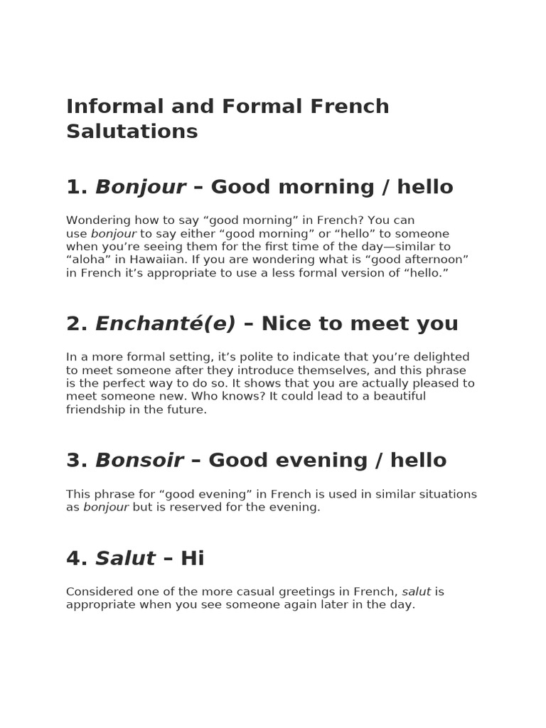 French Greetings: Formal & Informal | PDF