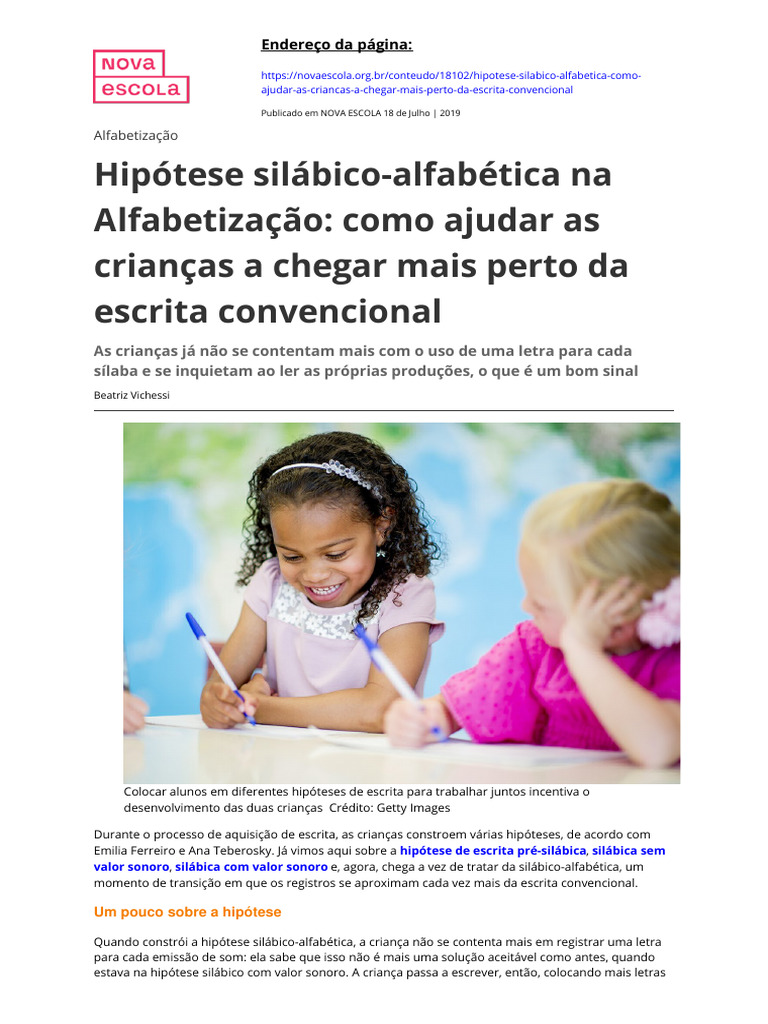 Hipótese Silábico-Alfabética na Alfabetização | PDF | Alfabetização ...