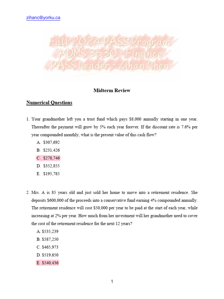 9-Midterm Review-Answer Key | PDF | Bonds (Finance) | Yield (Finance)