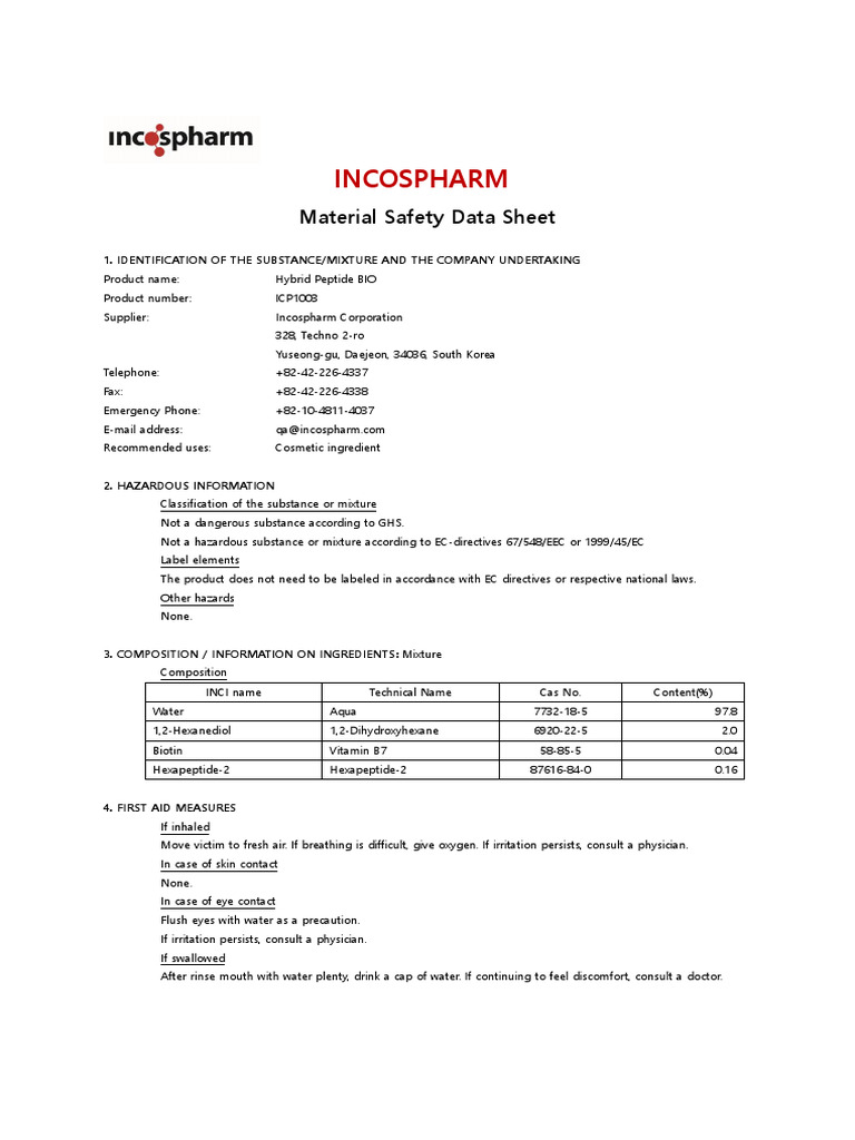 Hybrid Peptide BIO MSDS Guide | PDF | Firefighting | Personal ...