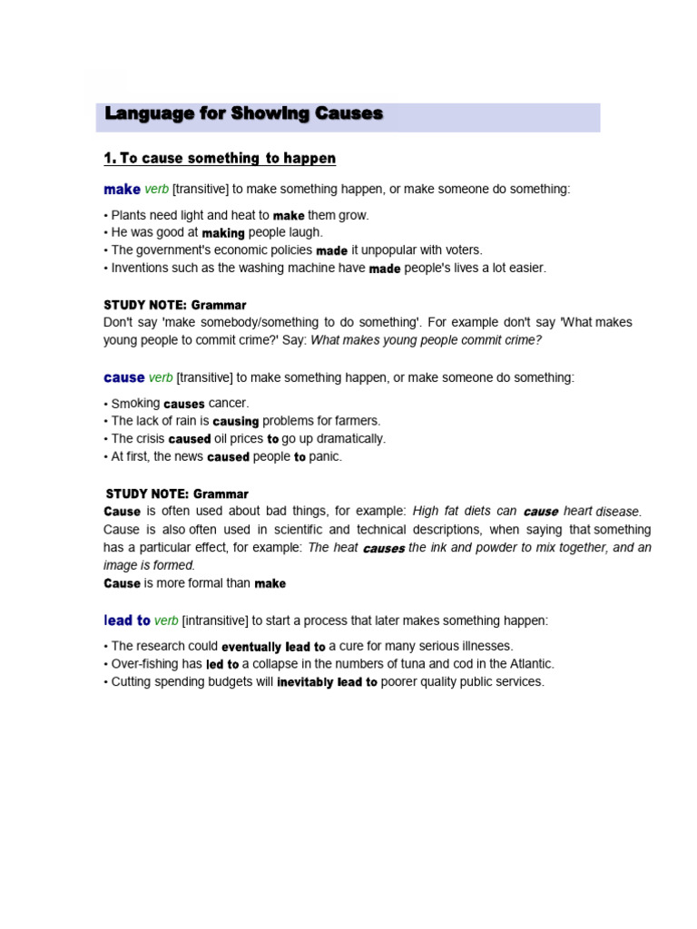 Understanding Cause and Effect in English | PDF | Verb | Noun