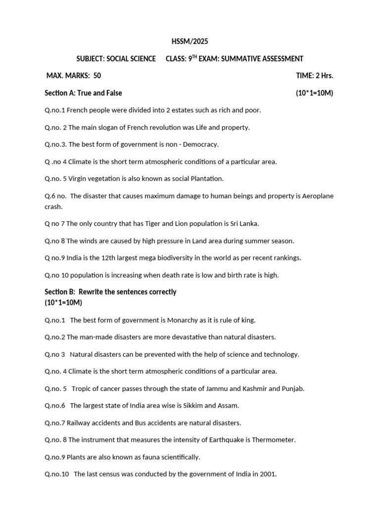 9th Grade Social Science Exam Guide | PDF | Physical Geography | Earth ...