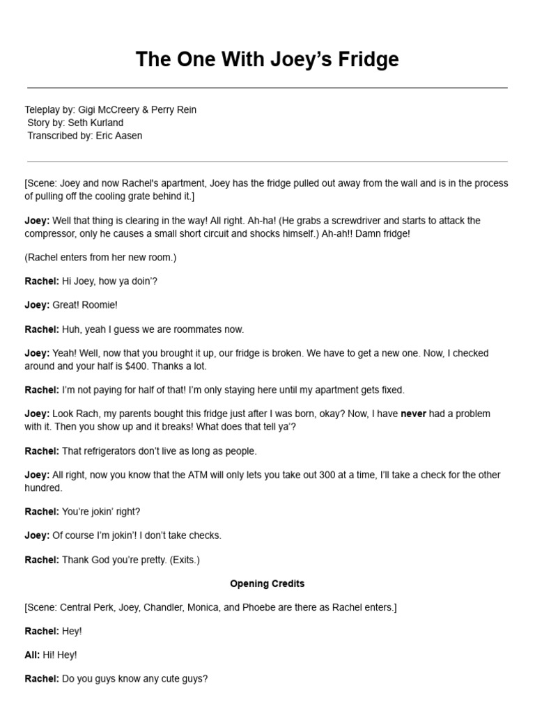 Joey's Fridge Dilemma in Friends Episode | PDF | Friends