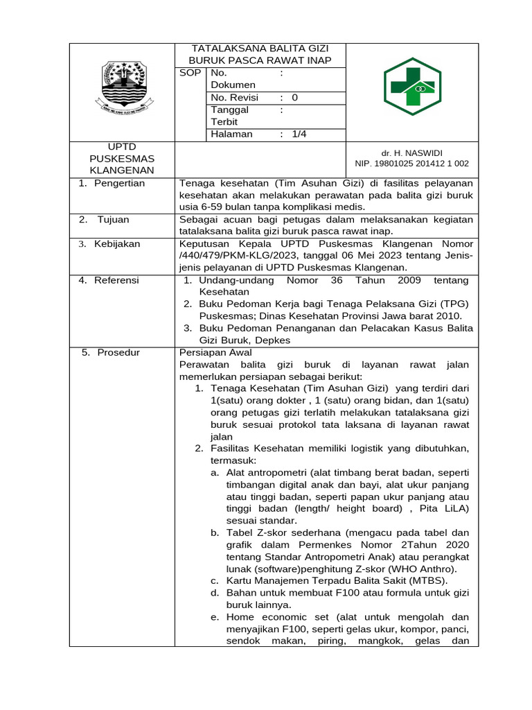 SOP Tatalaksana Balita Gibur Pasca Ranap | PDF