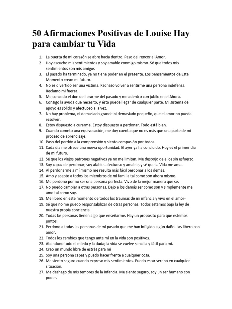 Afirmaciones Positivas de Louise Hay | PDF | Amor | Autoestima