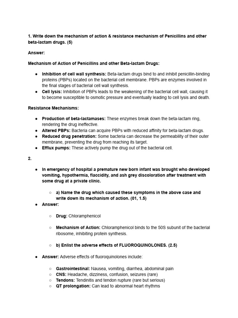Mechanisms of Action & Resistance in Antibiotics | PDF | Management Of ...