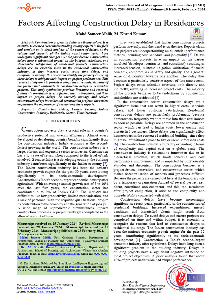 Factors Affecting Construction Delay in Residences | PDF | Project ...