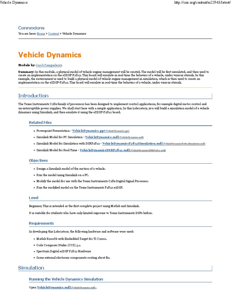 Vehicle Dynamics Simulation with DSP | PDF | Digital To Analog ...
