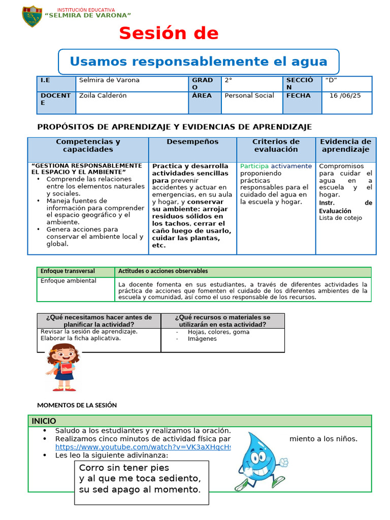 Uso Responsable del Agua en la Escuela | PDF | Aprendizaje | Cognición