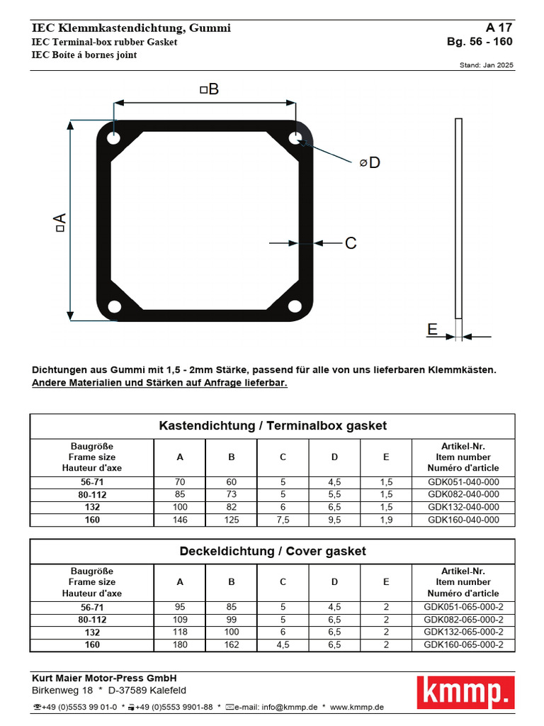 Terminal Box Cover Gasket Dimensions | PDF