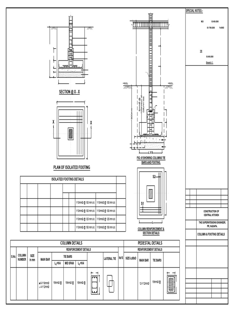 Column and Footing Reinforcement Details | PDF | Column | Concrete