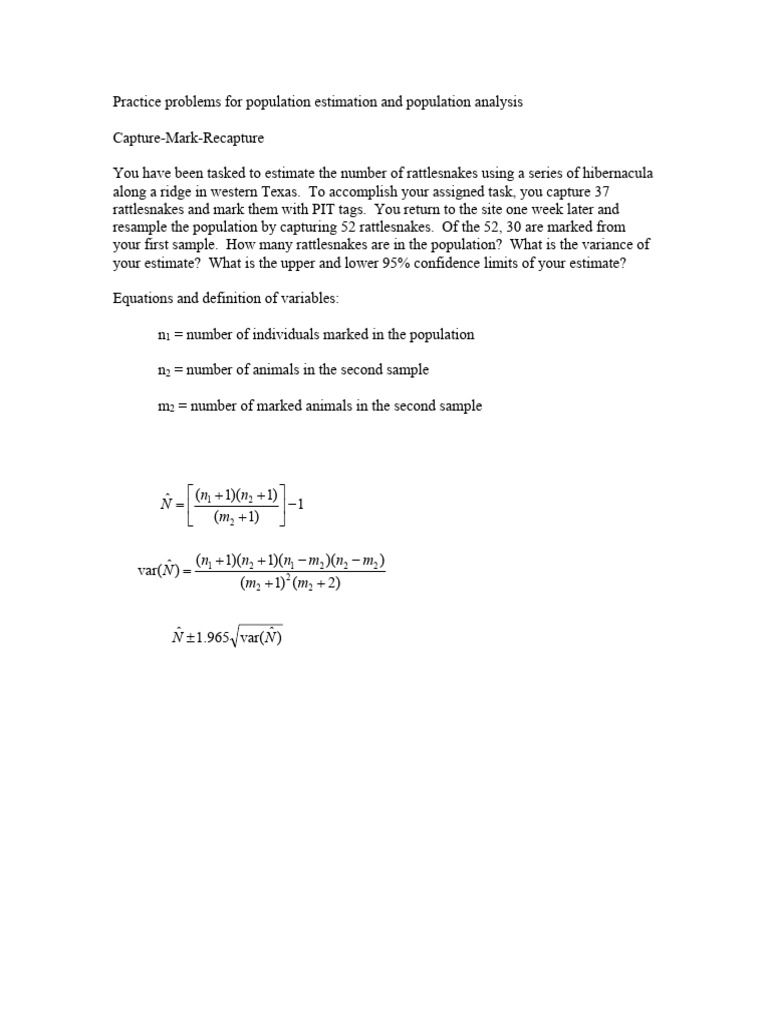 Population Estimation Practice Problems | PDF | Sampling (Statistics ...