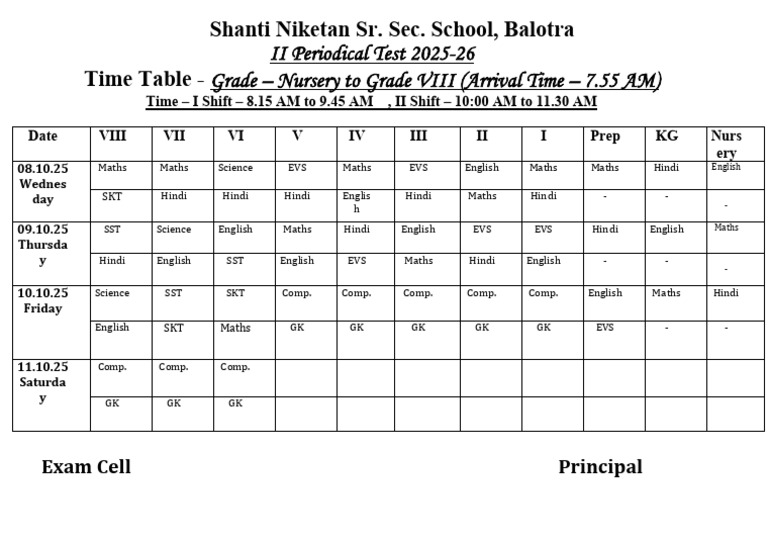 Time Table II UT Nur To VIII | PDF