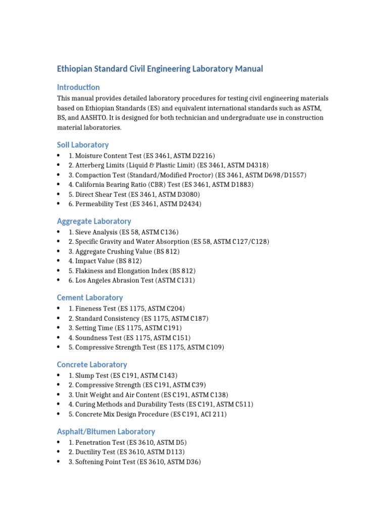 Ethiopian Civil Engineering Lab Manual | PDF