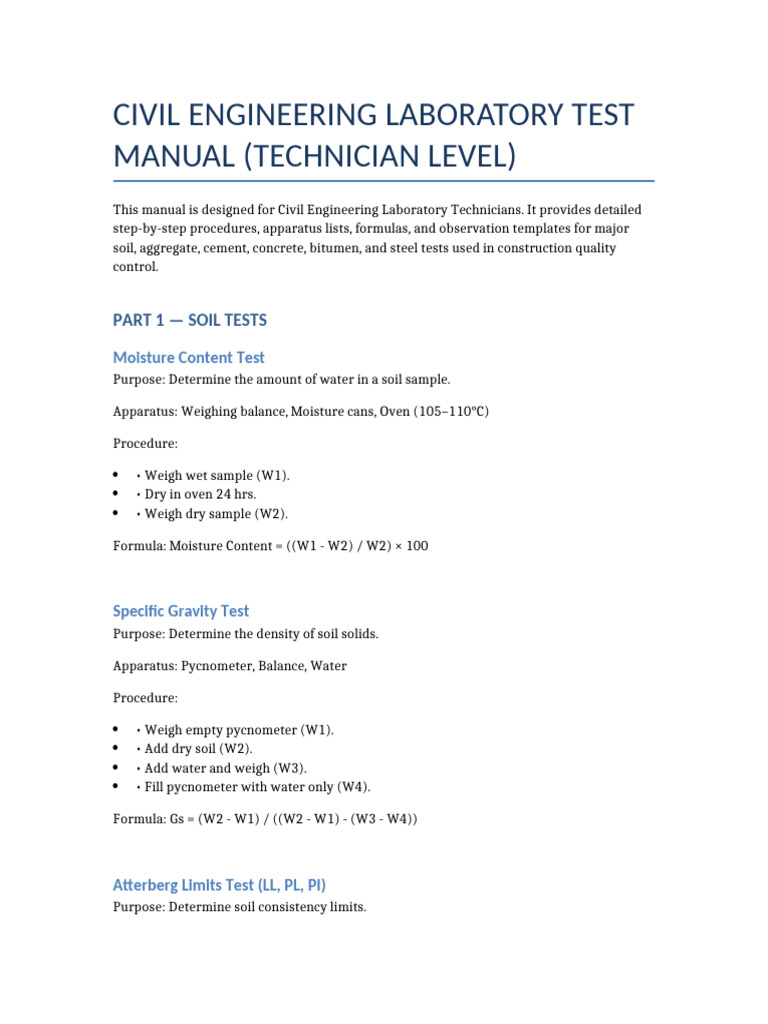 Civil Engineering Lab Test Manual | PDF | Soil | Natural Materials