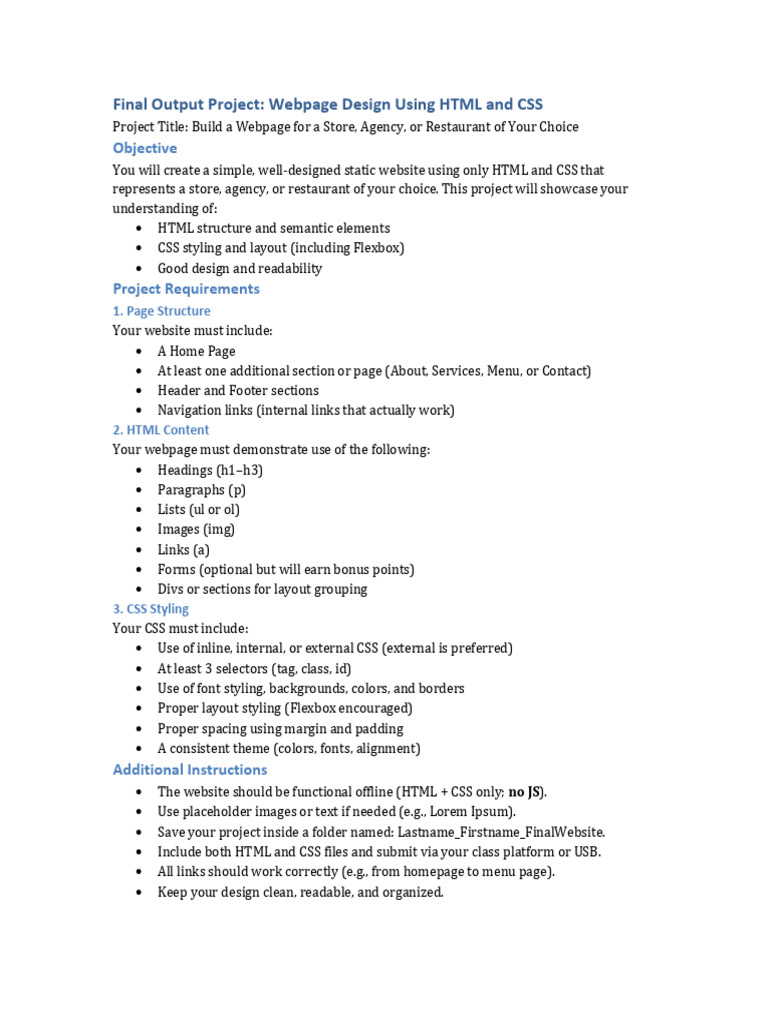 Final Webpage Project Instructions | PDF | Page Layout | Html