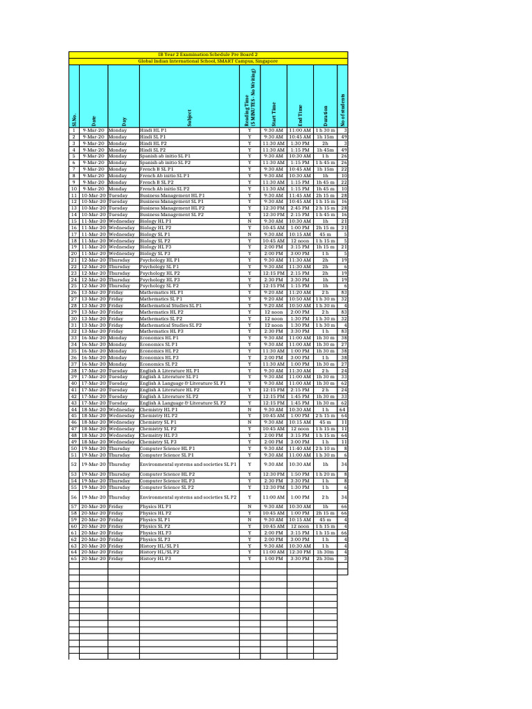 IBDP Year 2 Exam Schedule | PDF | Secondary Education | Educational Stages