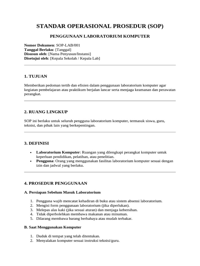 SOP Penggunaan Laboratorium Komputer | PDF