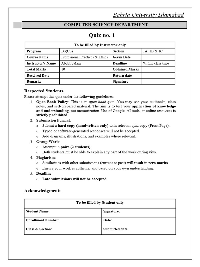 Quiz on Ethics in Software Development | PDF | Human Resource ...