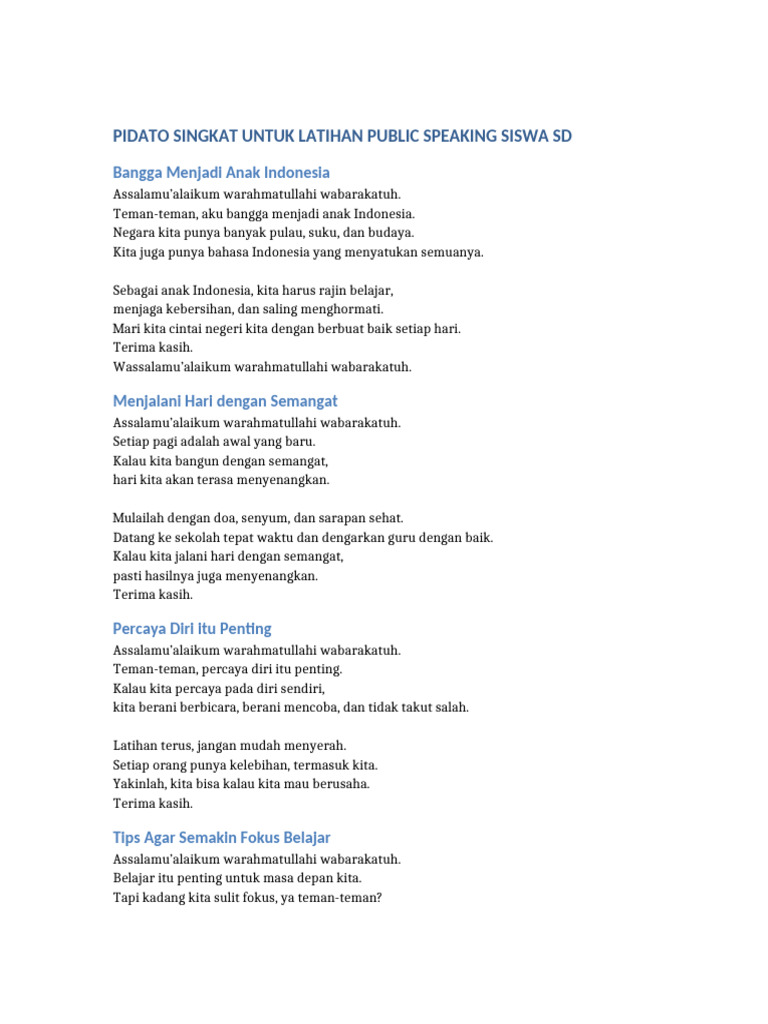 Pidato Singkat Public Speaking SD | PDF