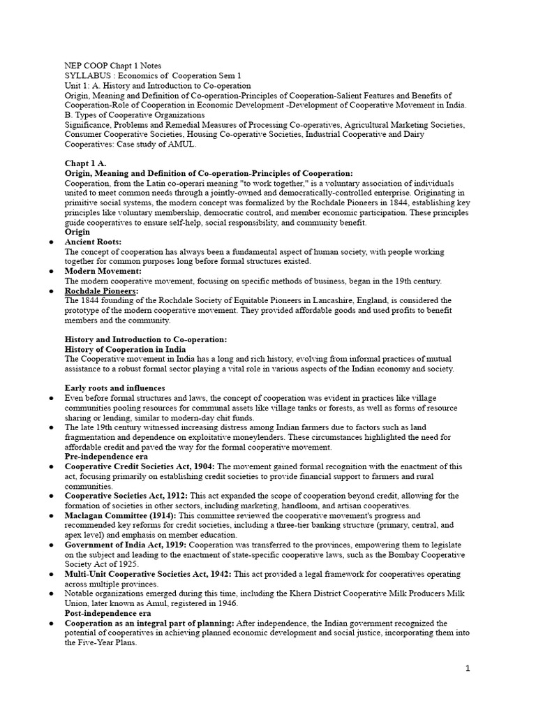 NEP COOP Chapt 1 Notes | PDF | Cooperative | Poverty Reduction