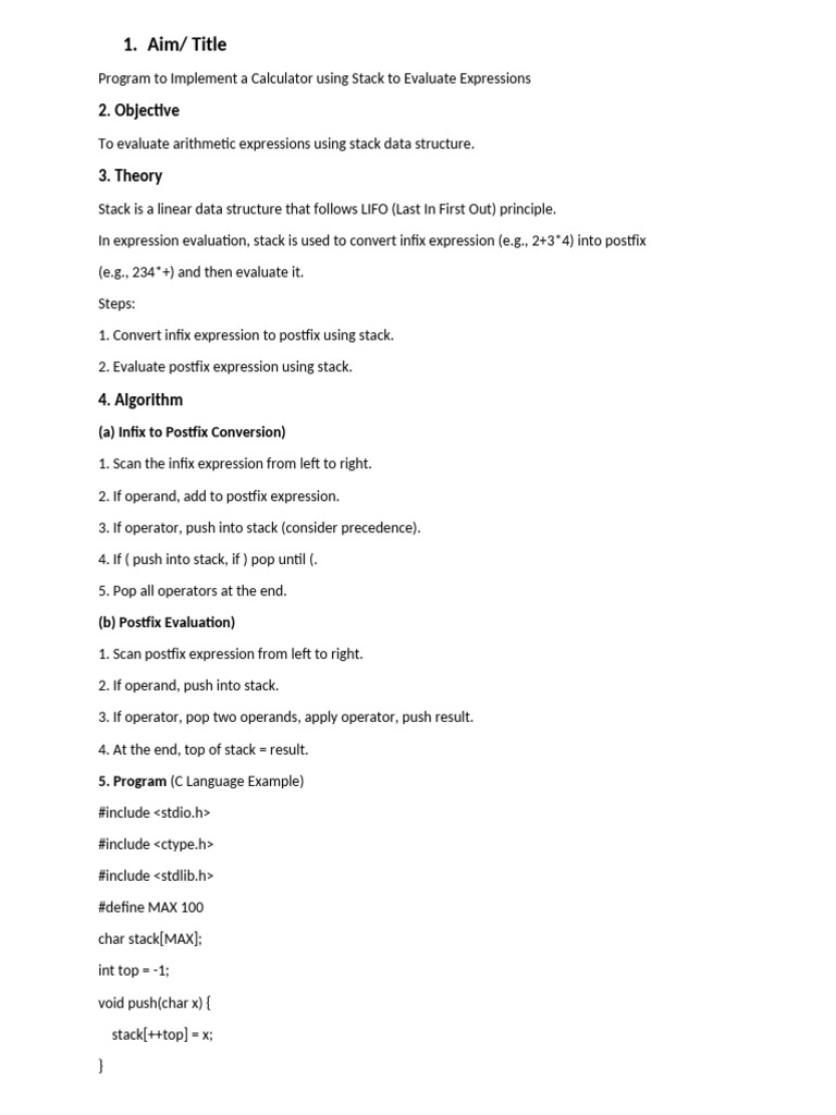 Stack-Based Calculator for Expressions | PDF | Algorithms And Data ...