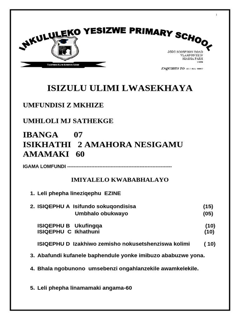 Isizulu HL GR 7 Paper 2 | PDF