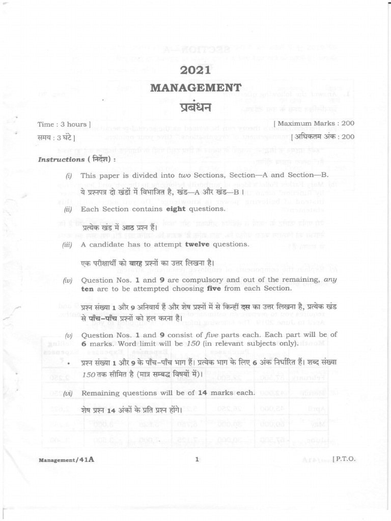 Management Exam Paper 2021 Guide | PDF