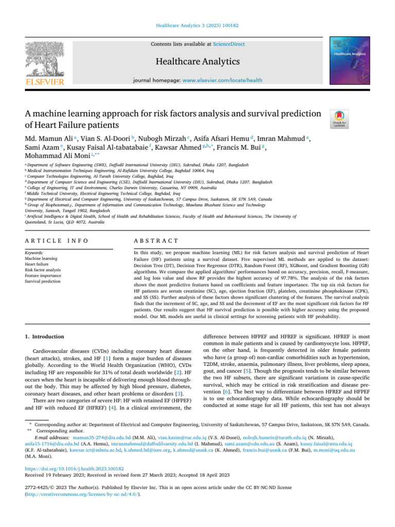 Machine Learning for Heart Failure Risk Analysis | PDF | Principal ...