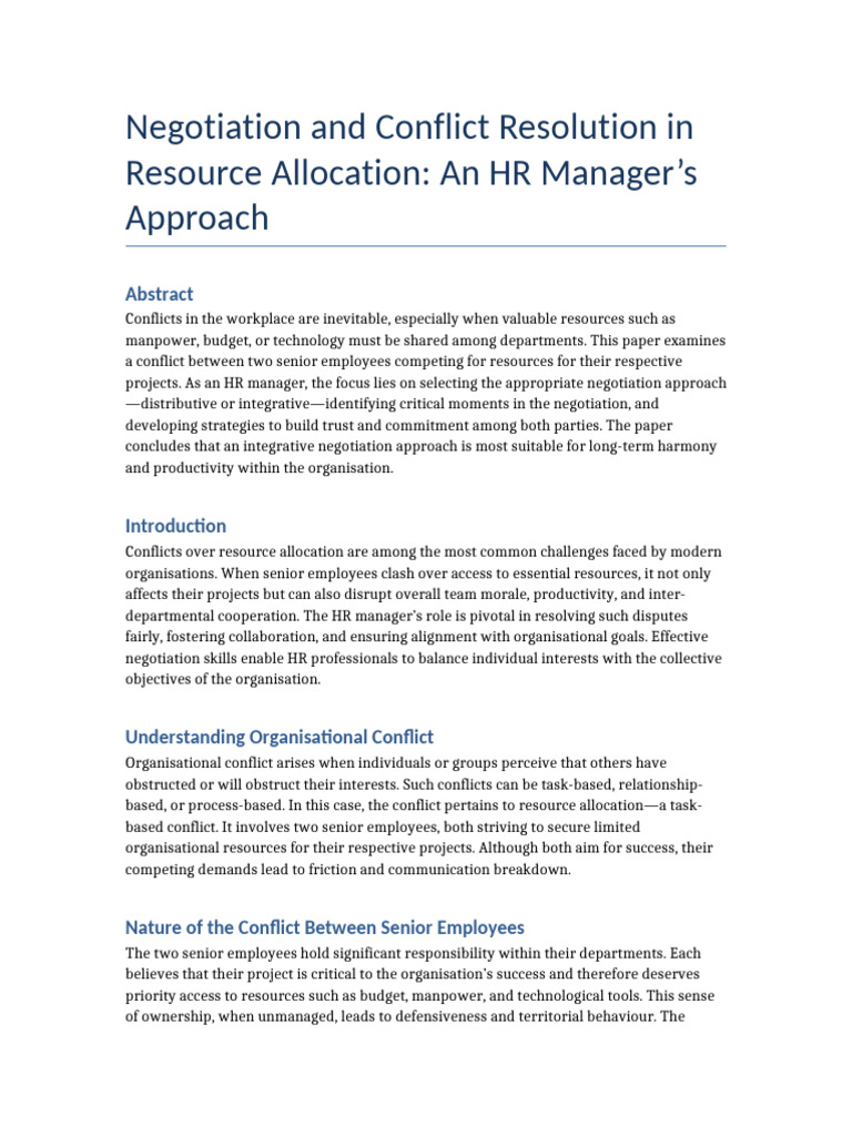 HR Strategies for Resource Conflict Resolution | PDF | Negotiation ...