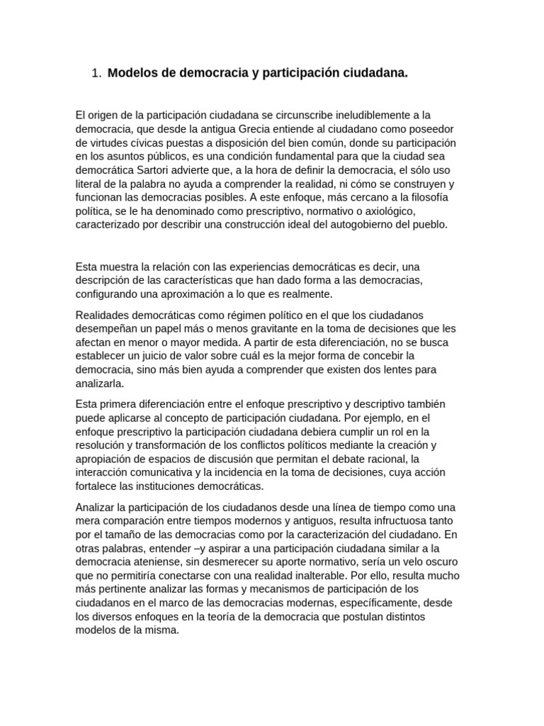 Modelos de Democracia y Participación Ciudadana | PDF | Democracia ...