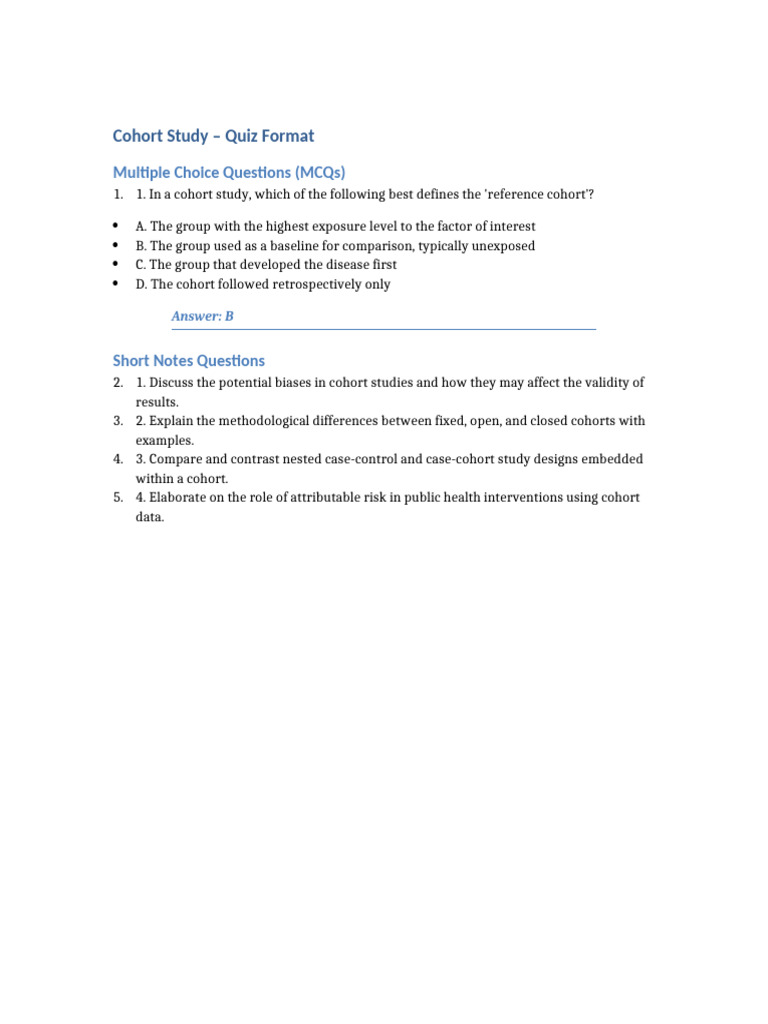 Cohort Study Quiz Overview | PDF