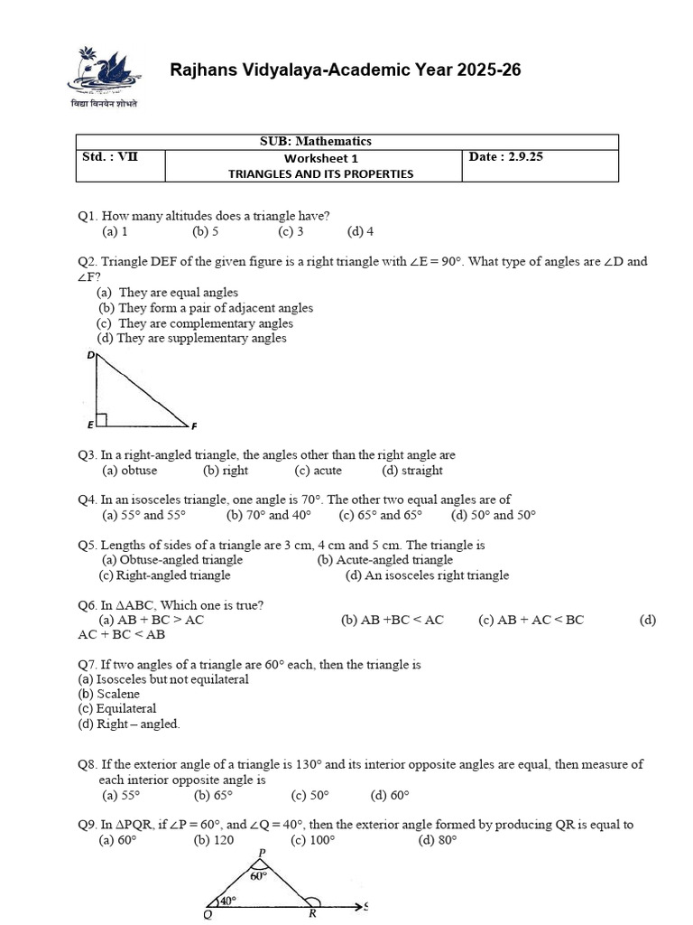 7th Grade Triangle Properties Worksheet | PDF | Triangle | Elementary ...