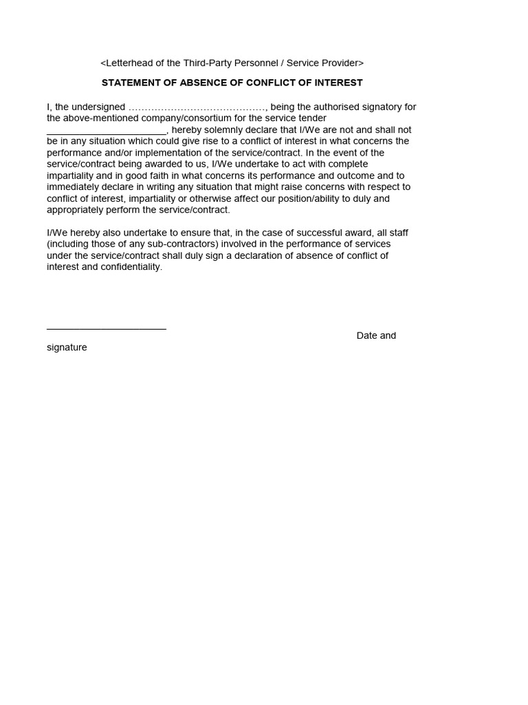 Conflict of Interest Declaration Template | PDF | Conflict Of Interest ...
