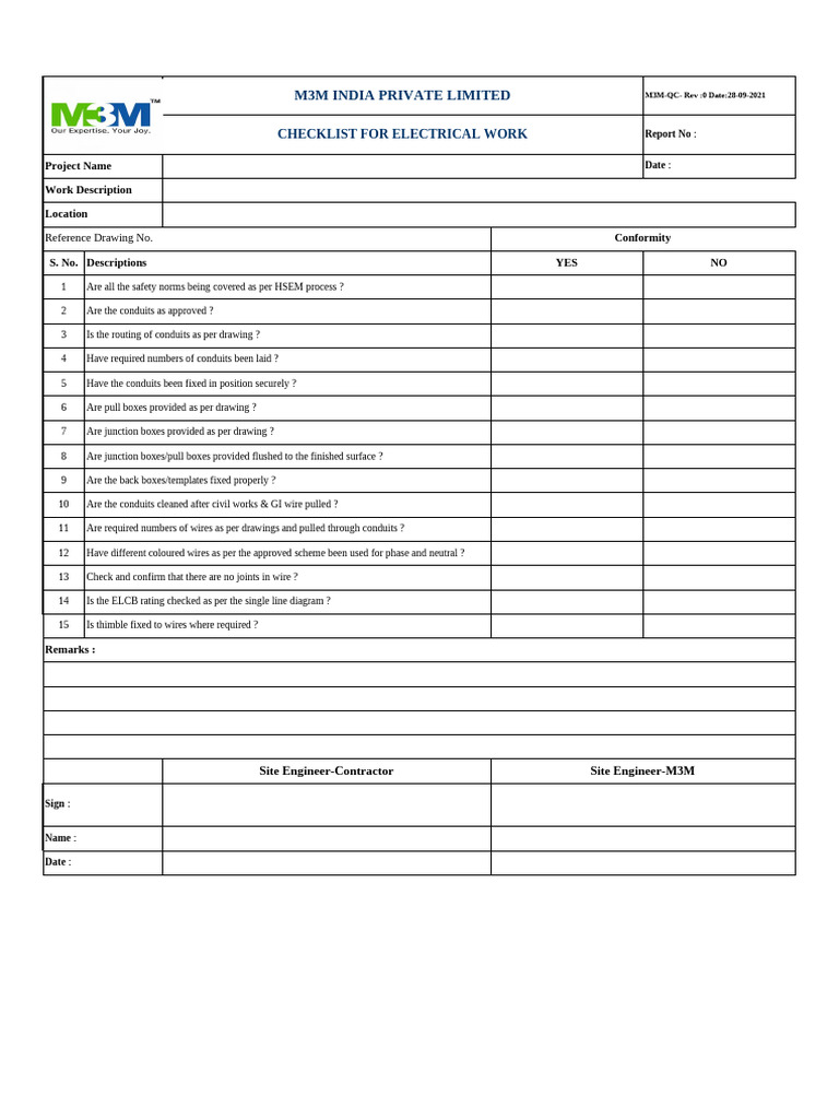 Electrical Work Compliance Checklist | PDF