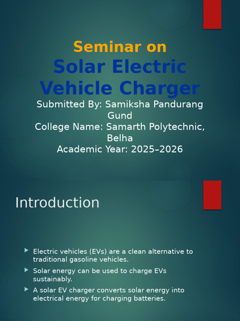 Solar EV Charger Seminar Overview | PDF