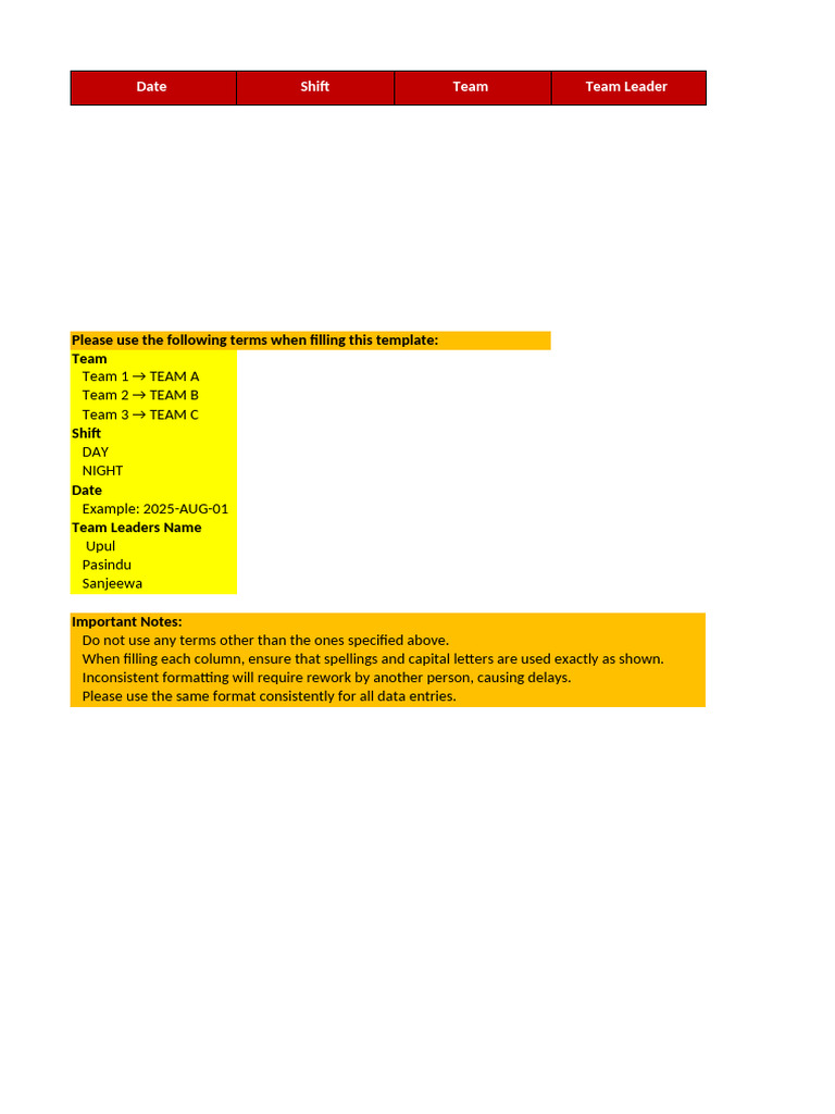 Team Shift and Production Template | PDF | Mechanical Engineering