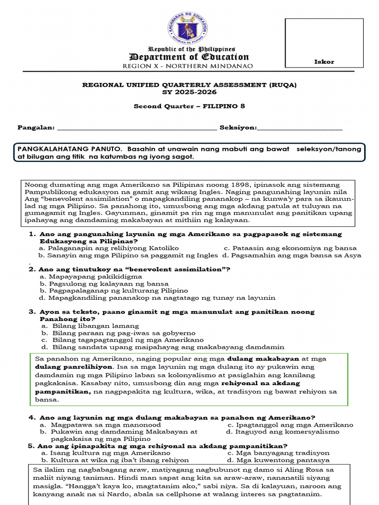Filipino 8 RUQA Quarter 2 Final | PDF