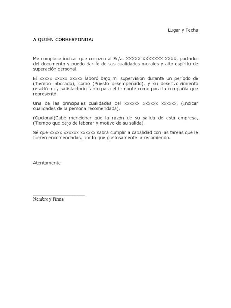 Carta de Recomendacion Laboral  PDF