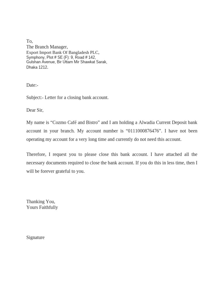 Account Close Letter | PDF
