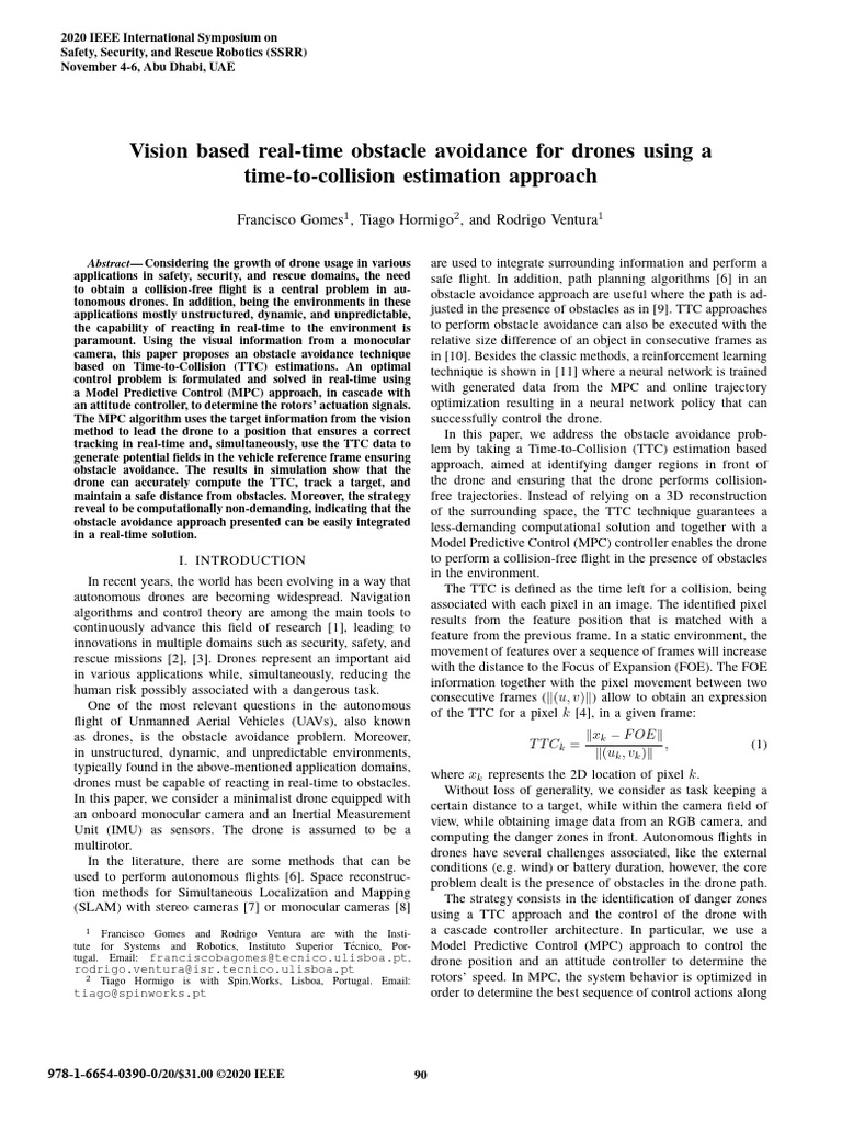 Vision Based Real-Time Obstacle Avoidance For Drones Using A Time-To ...