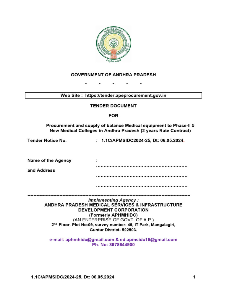 Andhra Pradesh Medical Equipment Tender | PDF | Specification ...