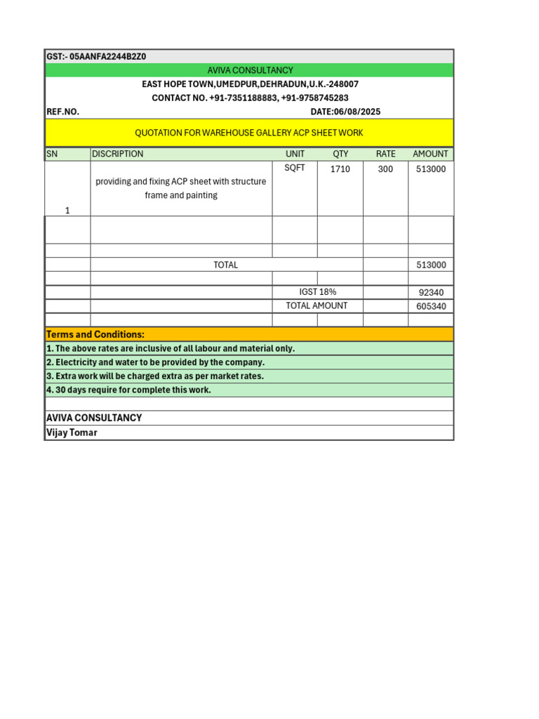 Warehouse ACP Sheet Work | PDF