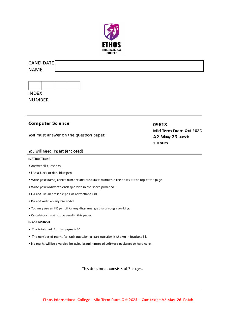 Cambridge A2 CS Mid Oct May 26 Batch | PDF | Computer Engineering ...