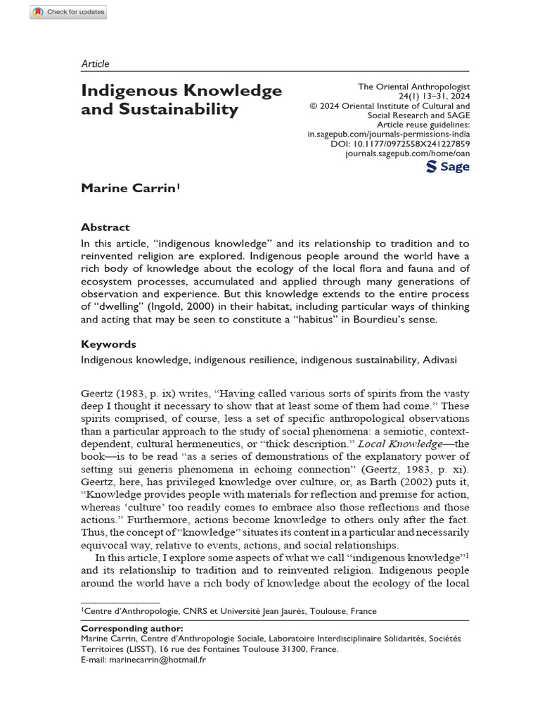 Indigenous Knowledge and Sustainability | PDF | Knowledge | Traditional ...